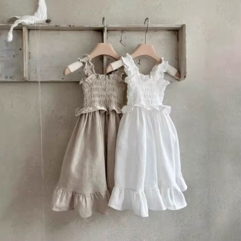 Sleeveless Very Pretty Stylish Looking Princess Dress, Ruffle Gathered Straps Girls Skirt