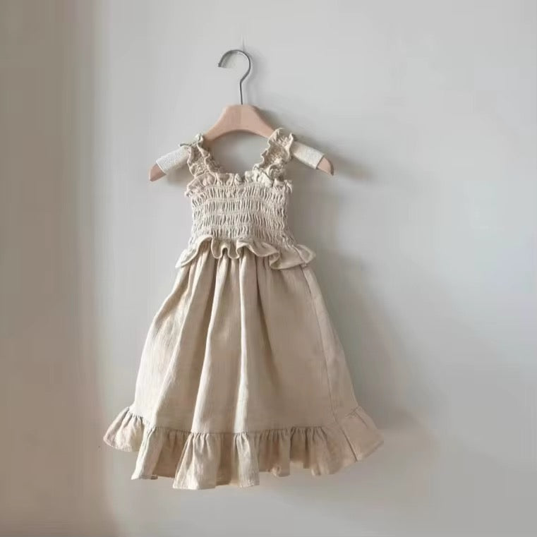 Sleeveless Very Pretty Stylish Looking Princess Dress, Ruffle Gathered Straps Girls Skirt