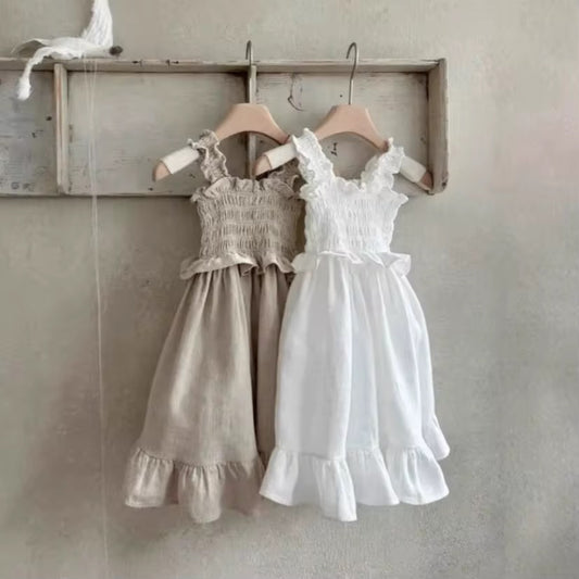Sleeveless Very Pretty Stylish Looking Princess Dress, Ruffle Gathered Straps Girls Skirt