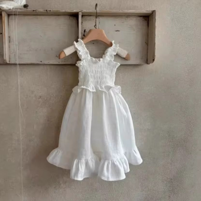 Sleeveless Very Pretty Stylish Looking Princess Dress, Ruffle Gathered Straps Girls Skirt