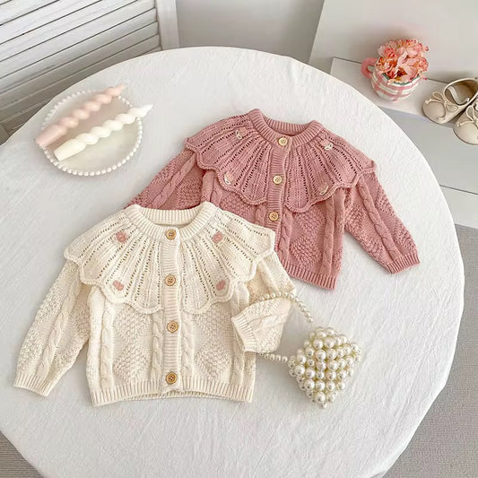 Winter Girls Sweater, Cotten Knitted Cardigan Doll Collar Versitile Stylish coat top.